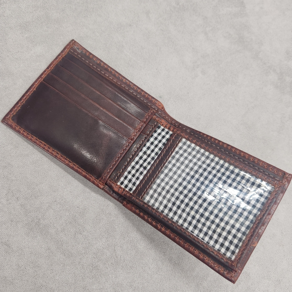 Hand Crafted Wallet Men's Dark Brown 100% Glossy Leather Trifold Cards Money